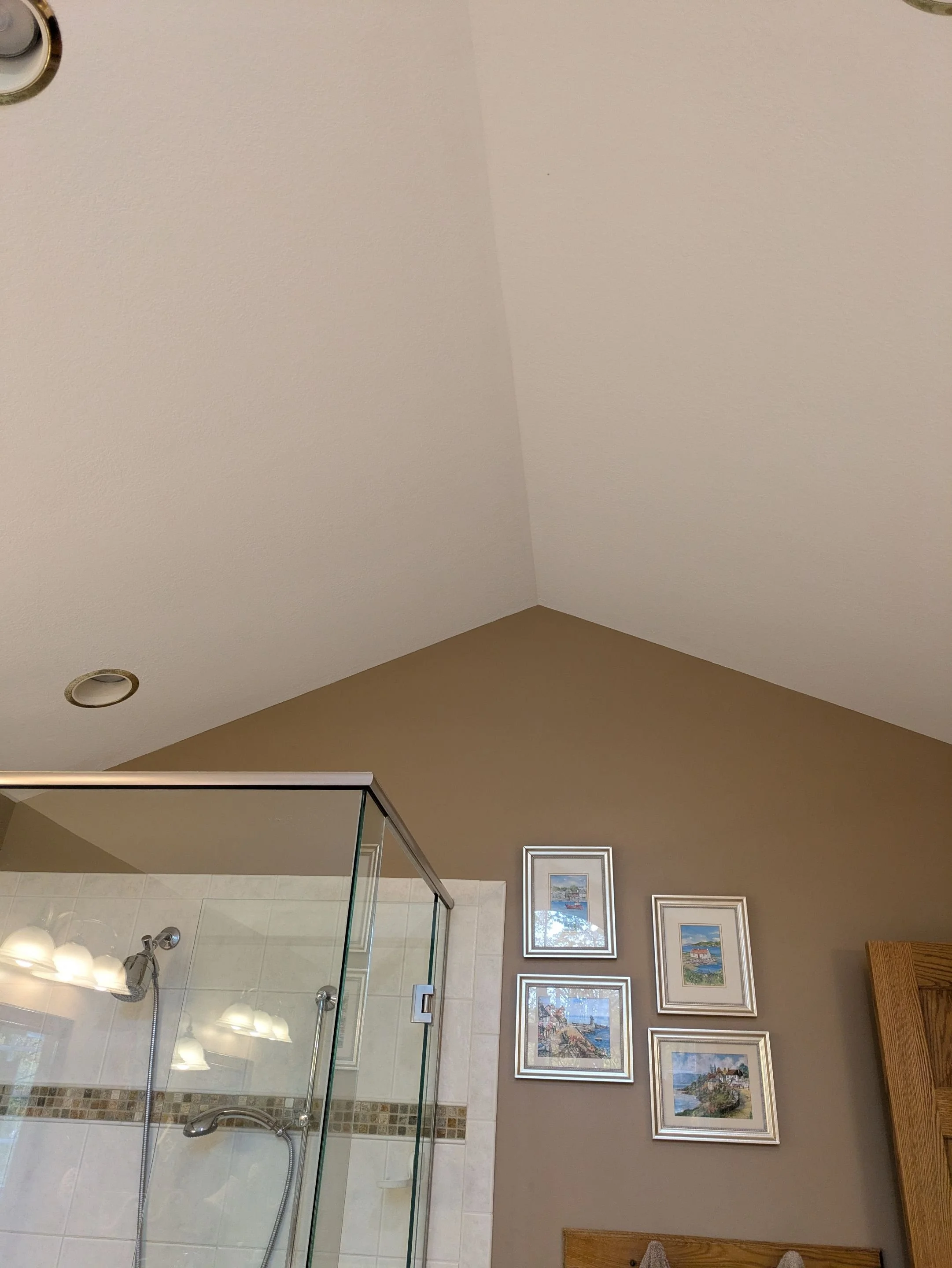White ceiling painting in bathroom near Shell Lake, Wisconsin - Northern Wisconsin - By Barefoot Painter LLC