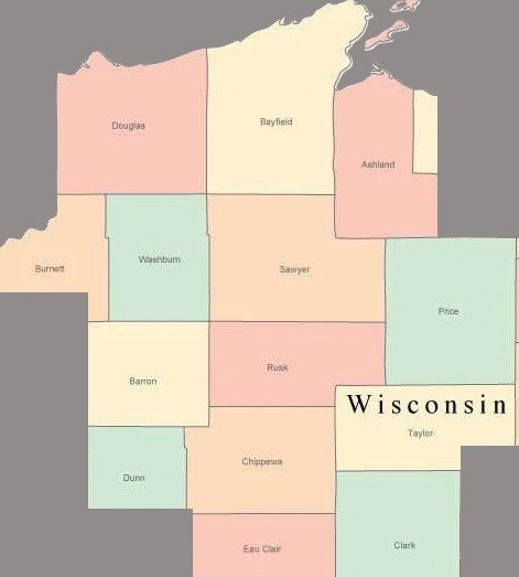 Barefoot Painter LLC painting and cleaning service area map showing coverage across Northern Wisconsin
