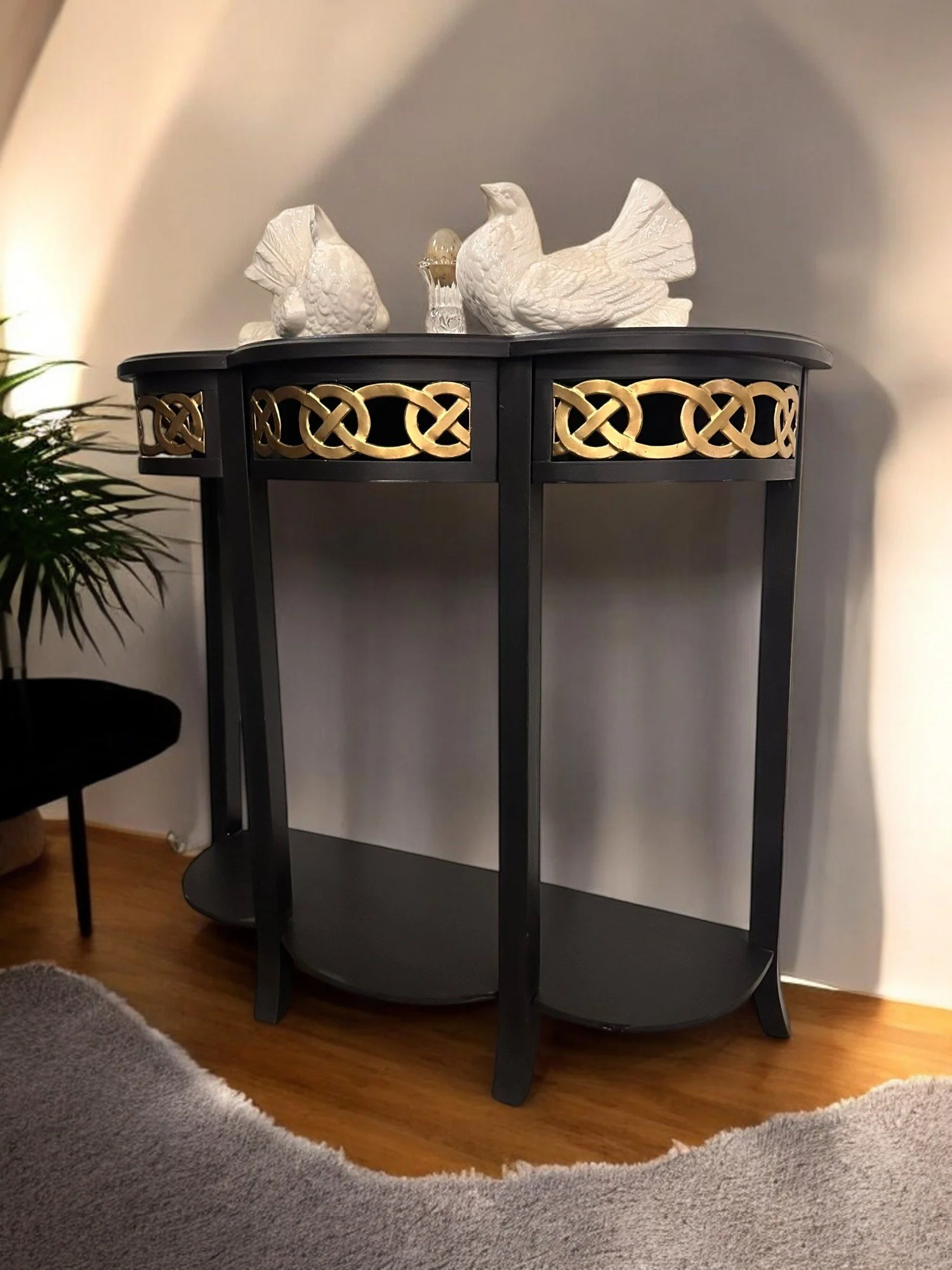 Black end table part of a set made exclusively for The Barefoot Collection in Northern Wisconsin