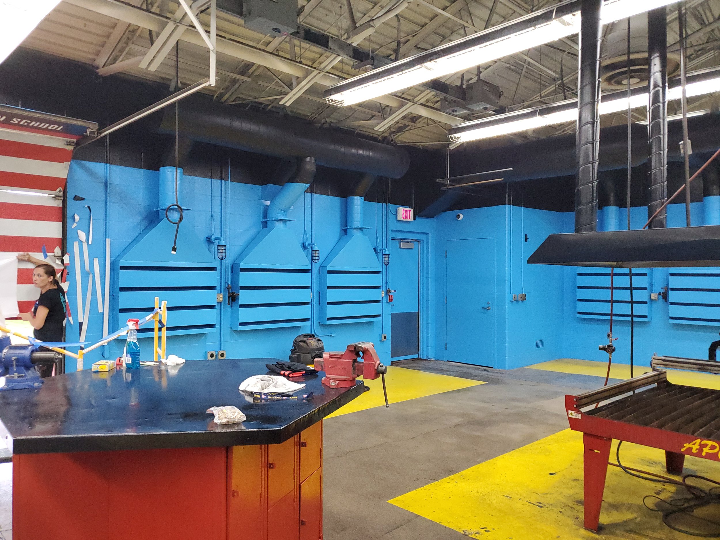 Shop area of Ladysmith High School prepped and painted by Barefoot Painter LLC