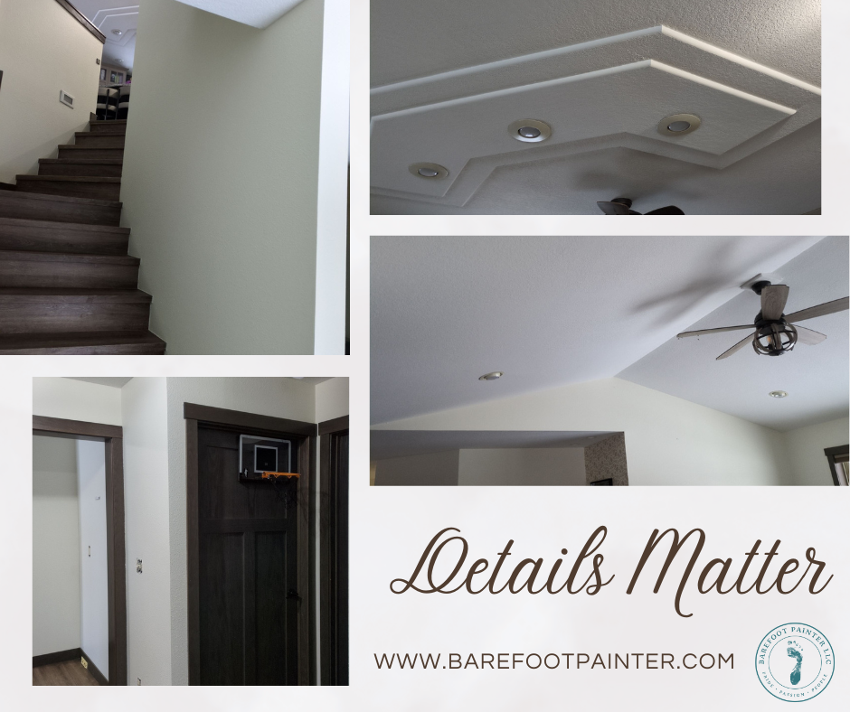 Interior Painting by Barefoot Painter LLC in Northern Wisconsin - Stained trim, white ceiling and bright walls