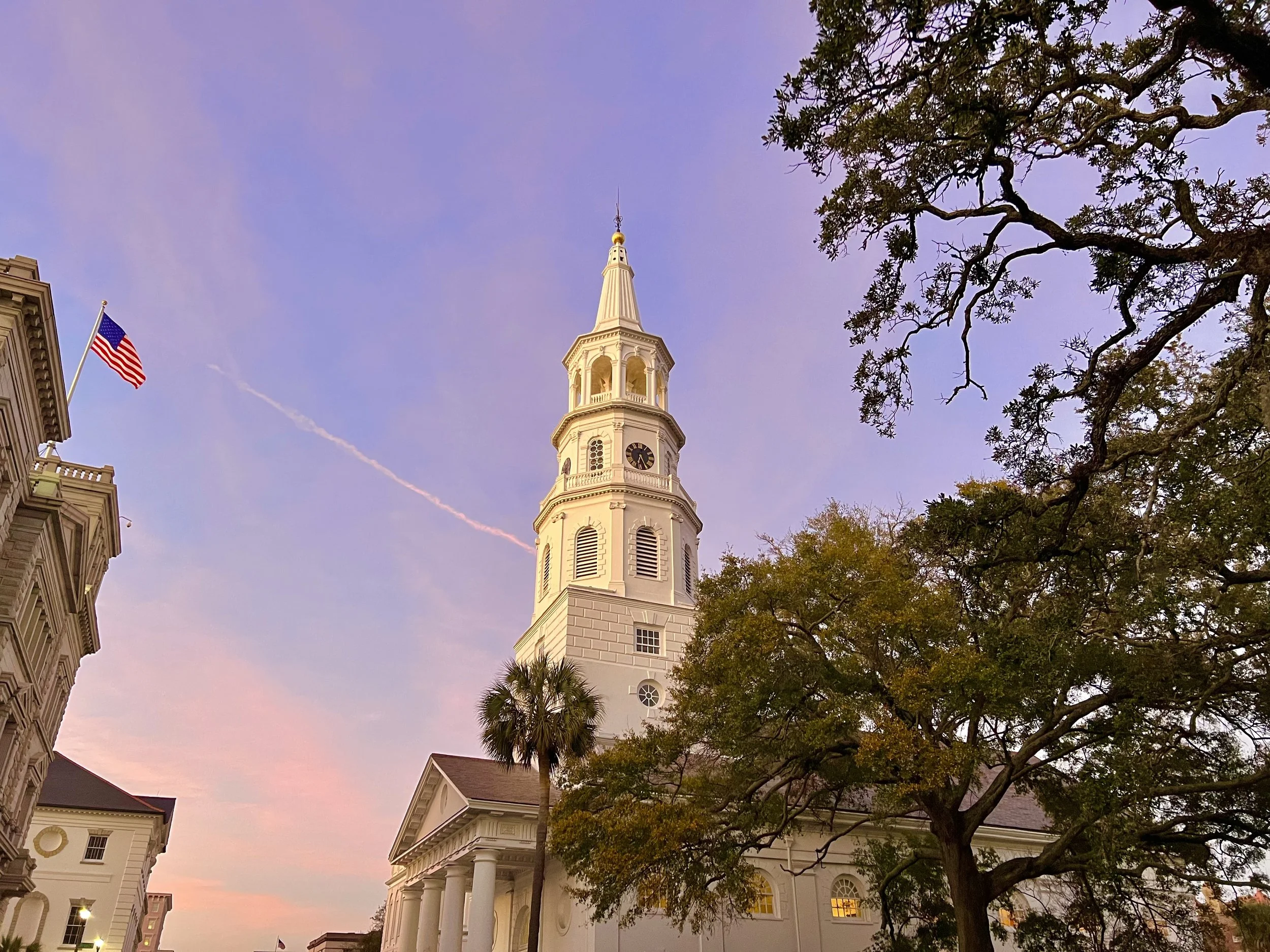 One of the many churches in Charleston SC during sunset.