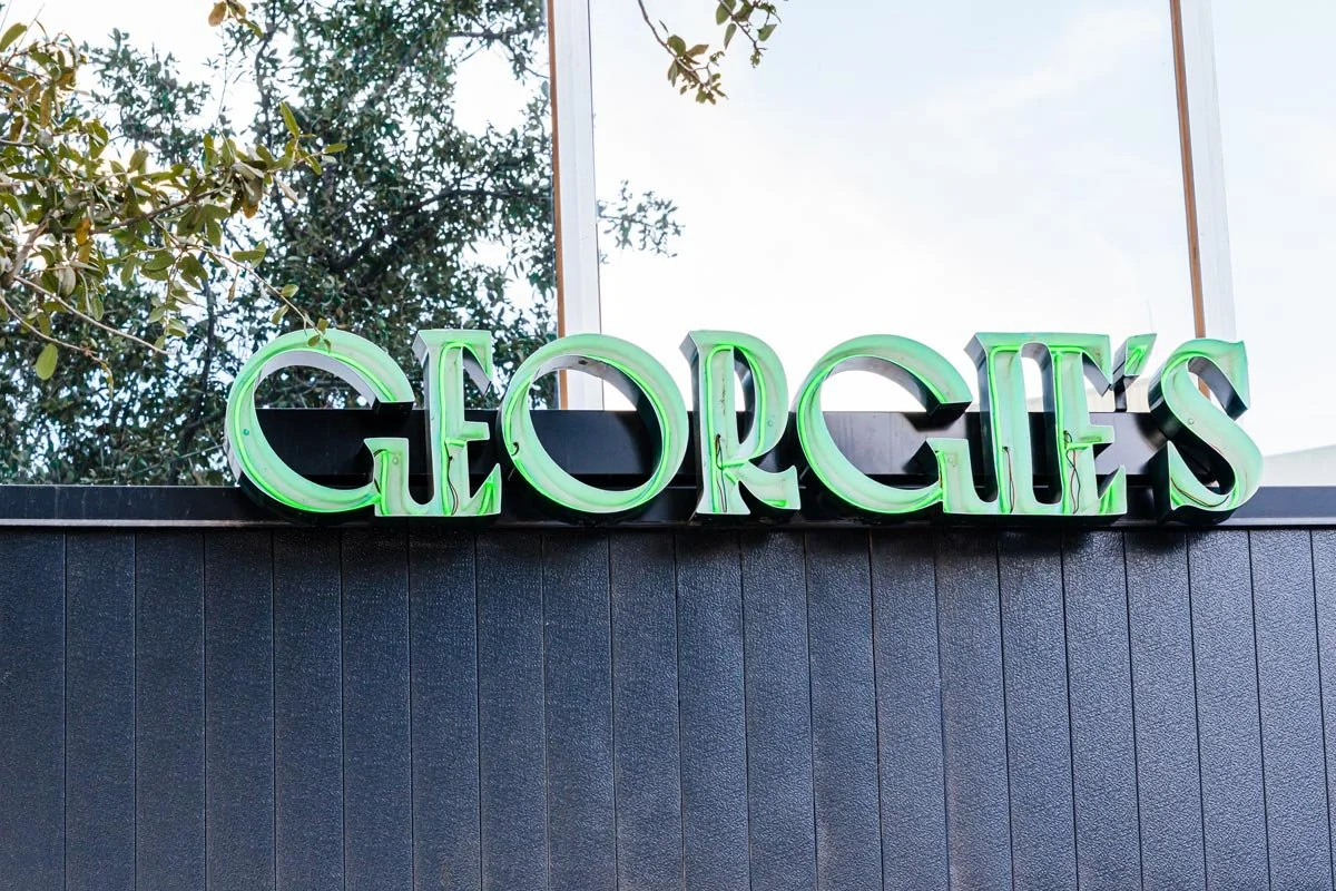 Georgie's neon sign exterior Permian Resources Building, Downtown Midland restaurant