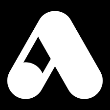 Hvid logo på sort baggrund, der ligner en kombination af bogstaverne A og B.