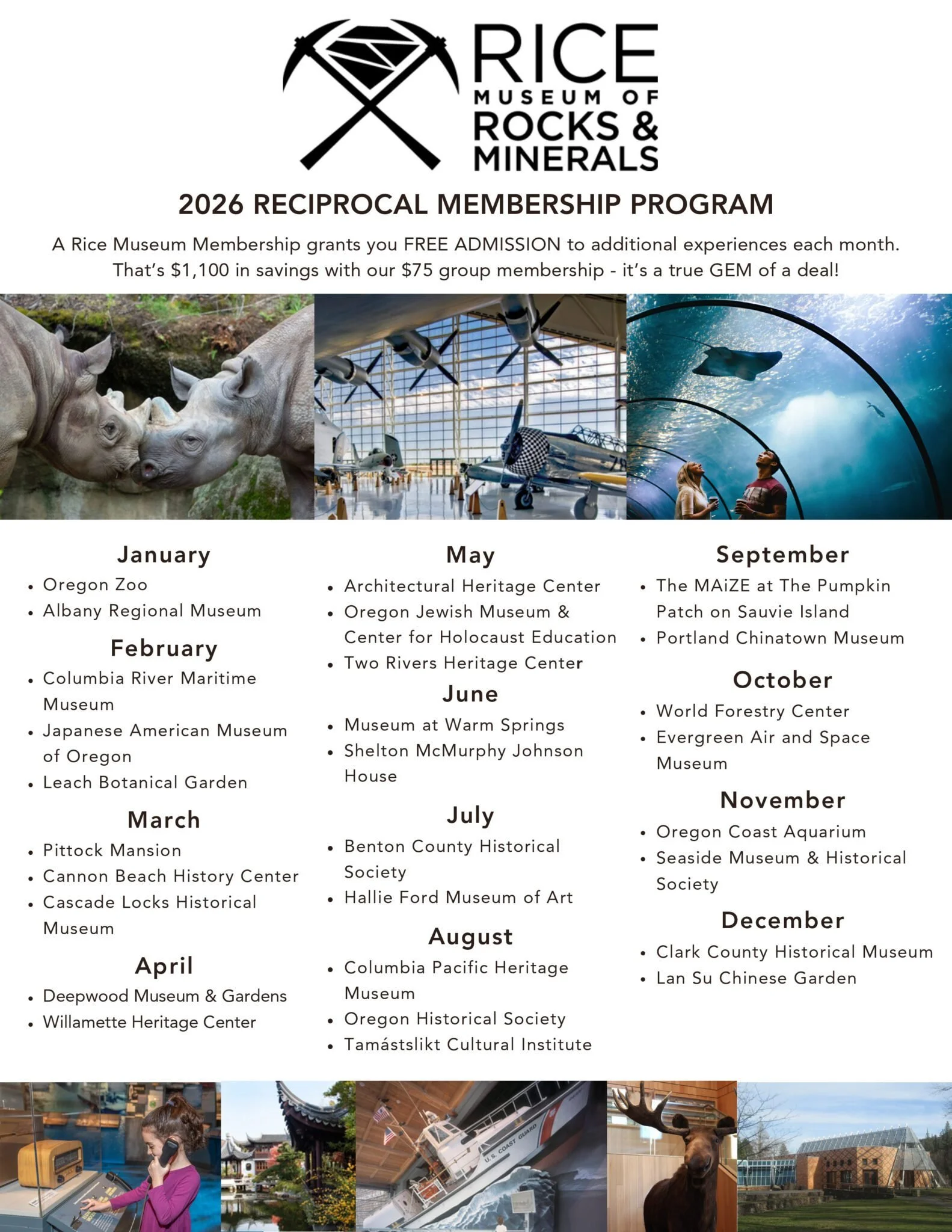 This PDF describes all of the monthly partners in the reciprocal membership program. This information is also replicated in detail in the next section of this page.