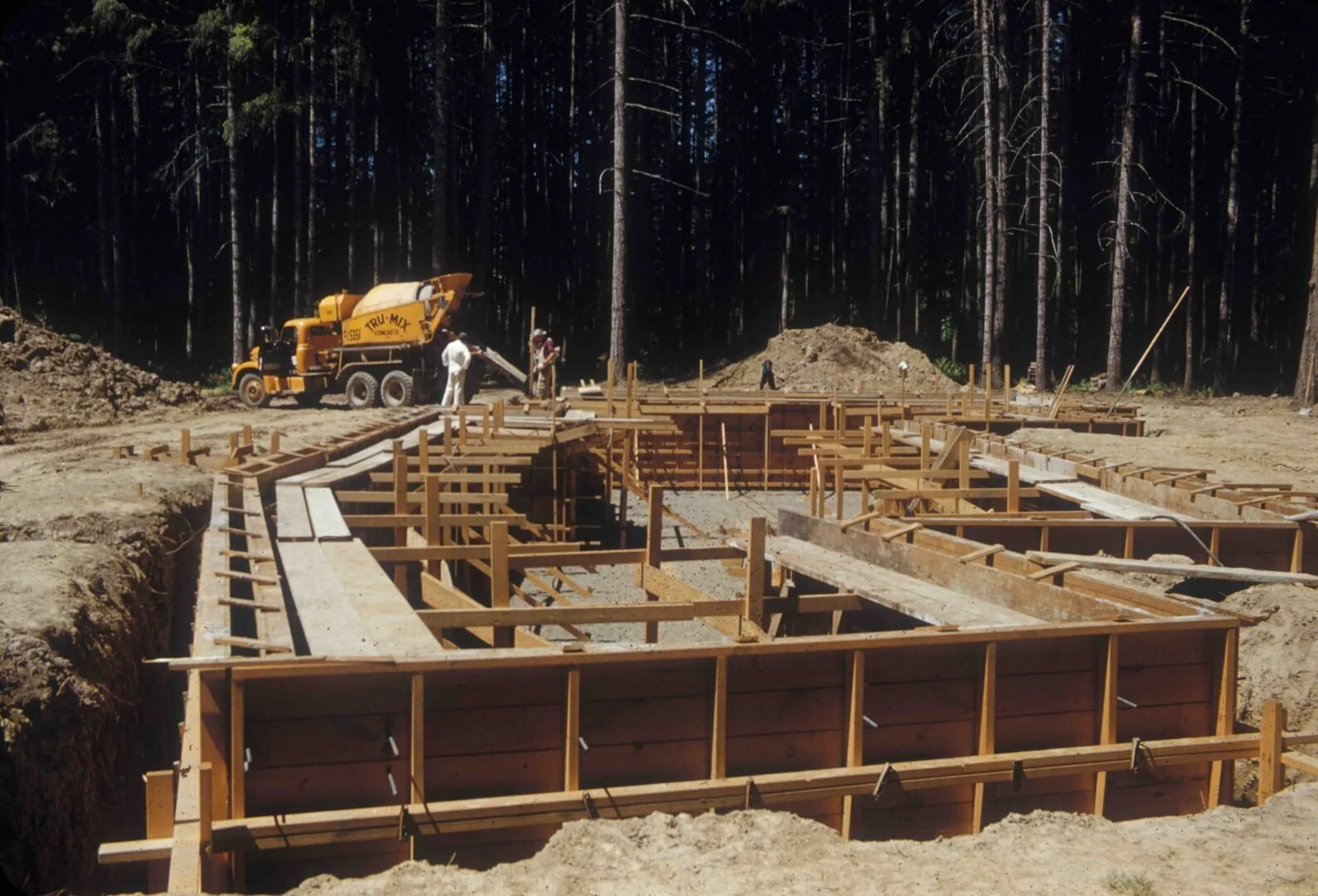 An alternate view of the wooden forms for pouring concrete show how extensive this work was!