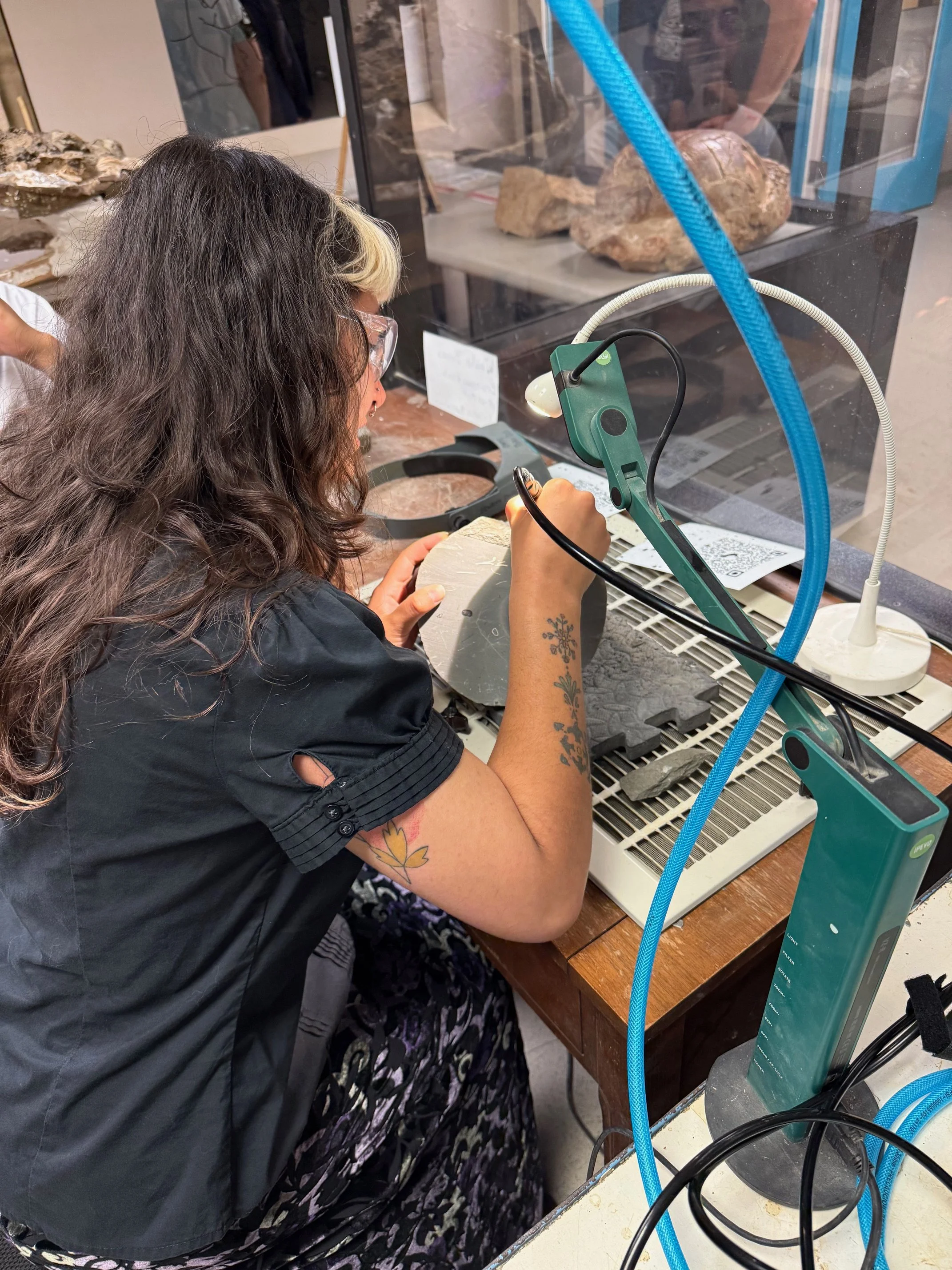 2025 Summer Intern prepping a fossil