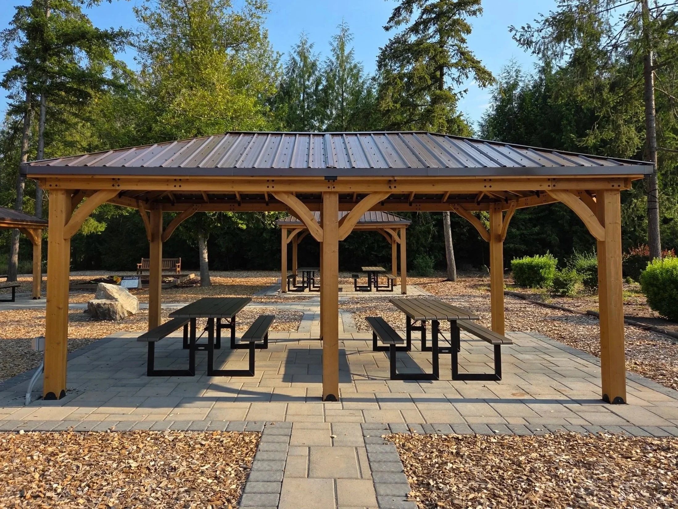 Large pavilion in picnic area.