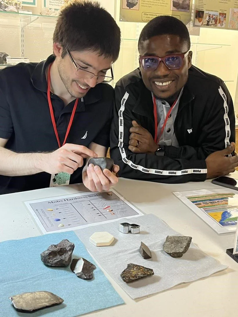 Two of our interns from previous years are excited to tell museum guests about the Moh's Hardness Scale