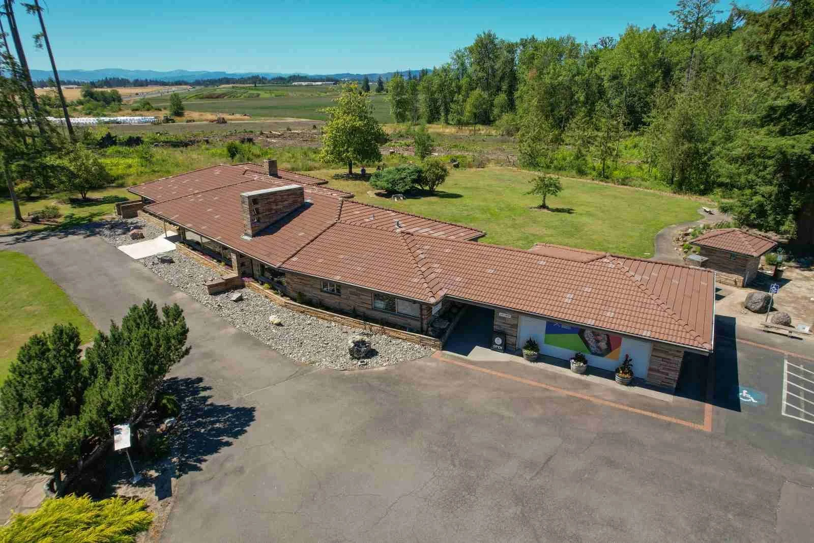 The Rice Museum as seen from a drone on a beautifully sunny day in Oregon