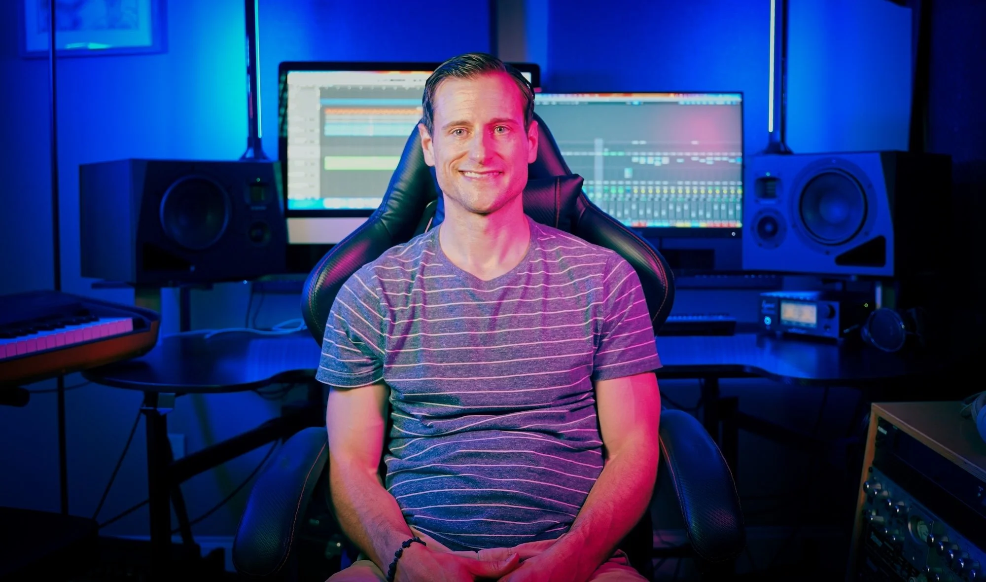 Man in professional music studio in North Carolina