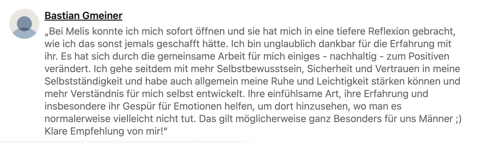 Screenshot of a social media comment in German praising someone named Melis for self-awareness and emotional understanding, thanking her for her impactful influence.