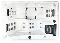 White hot tub with multiple jets and a control panel