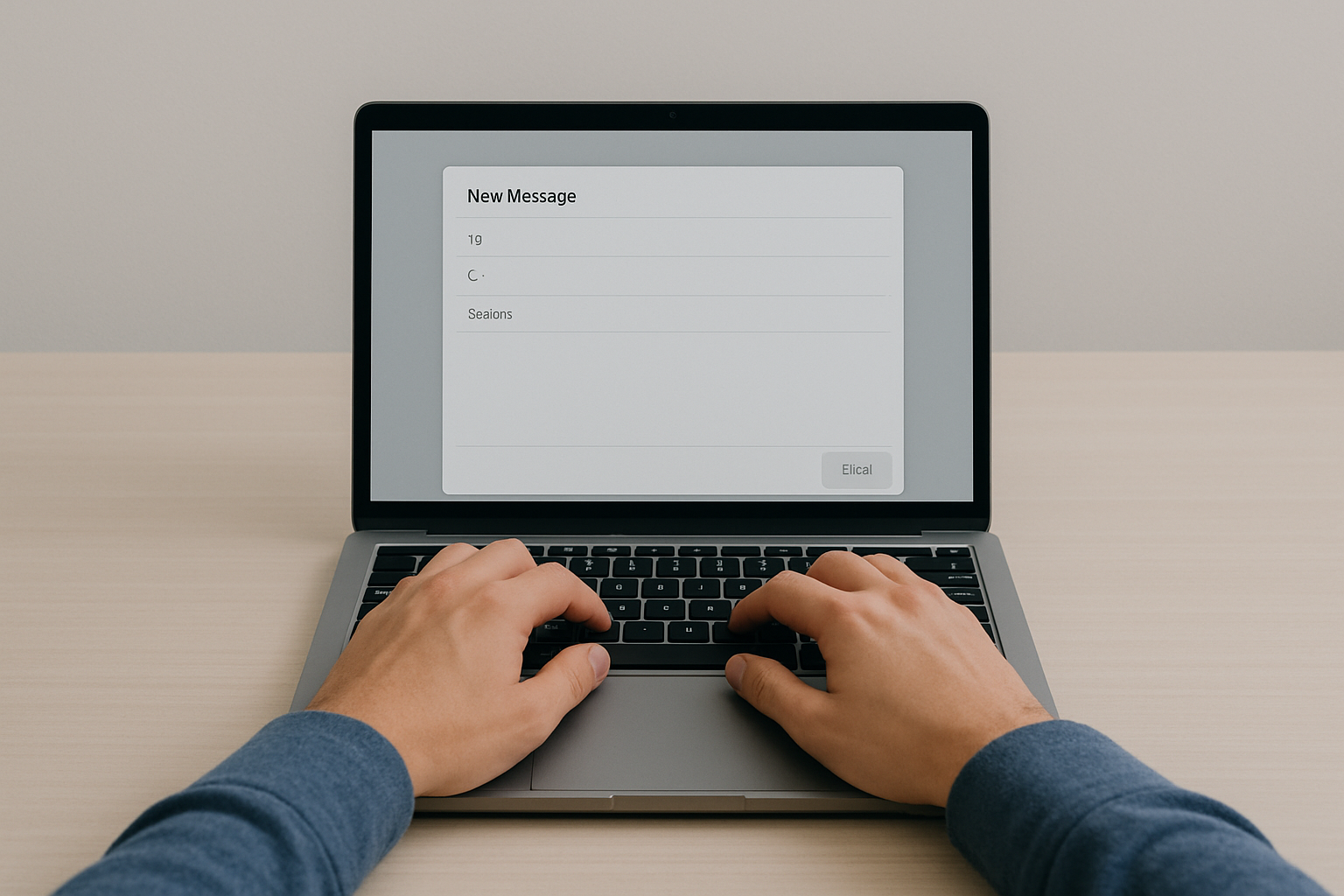 Person typing on a laptop computer with a message draft open on the screen.