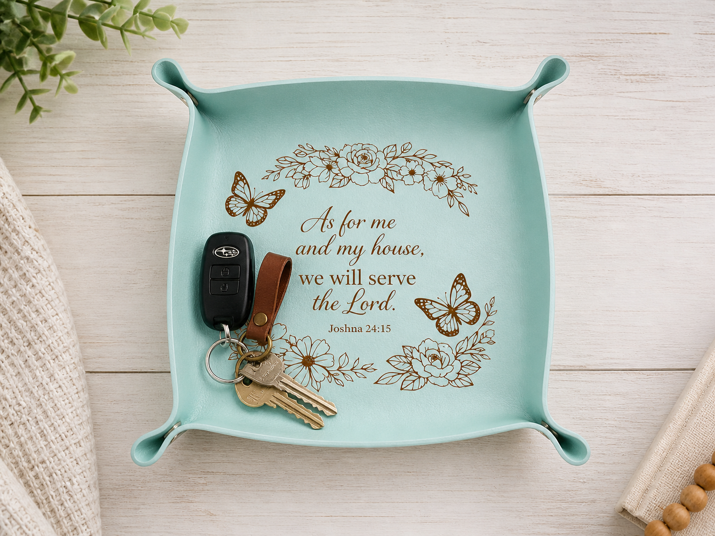 Engraved Leather Valet Tray – Faith-Based Key & Jewelry Organizer
