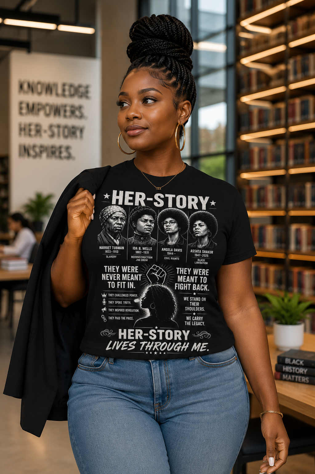 Her-Story Lives Through Me – History Makers Women's Tee