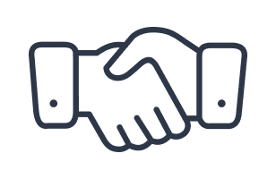 Simple line drawing of a handshake between two hands with cuffs on wrists.