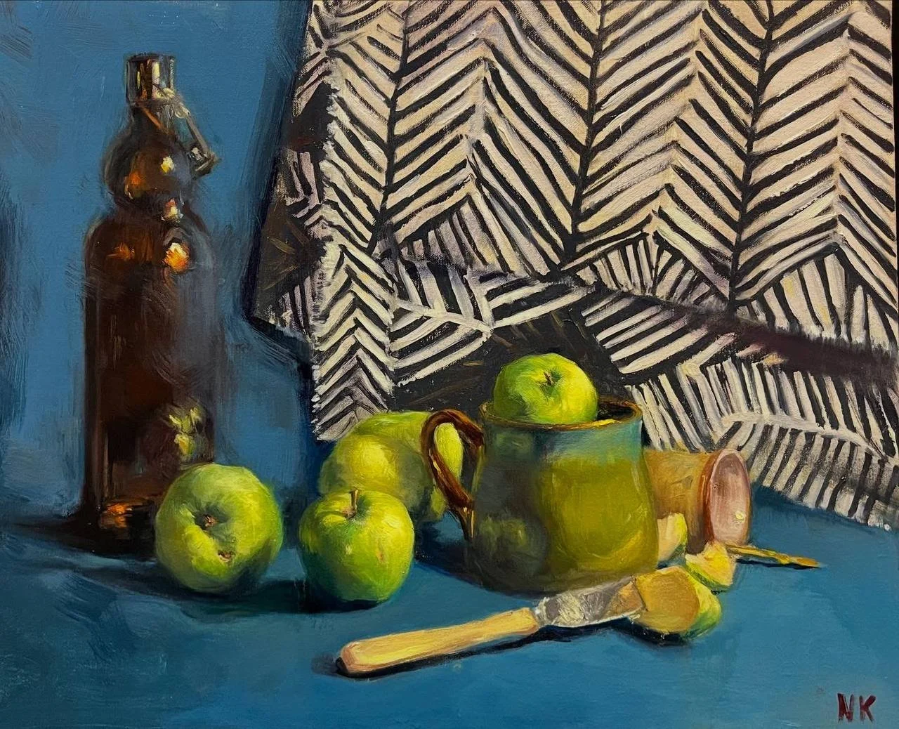 Green apples in blue