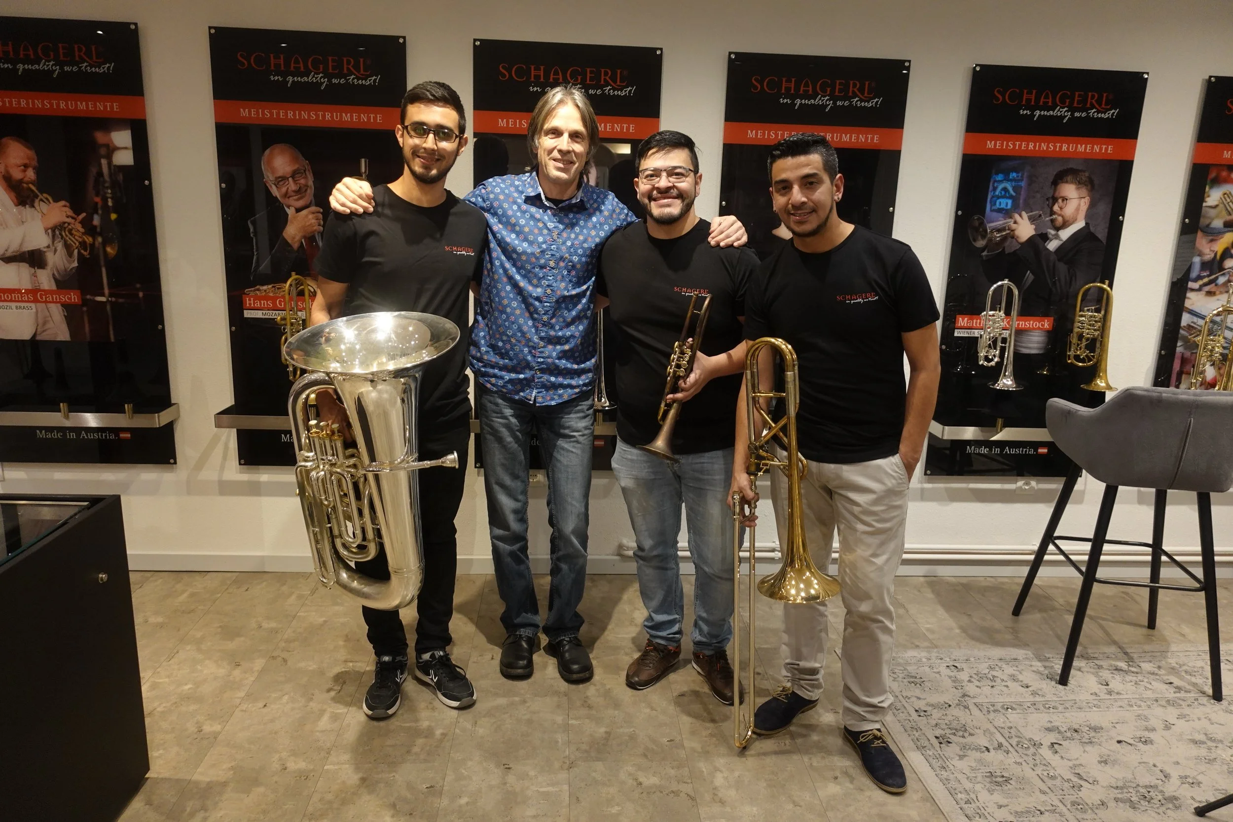 Bolívar Brass Trio with Karl Schagerl, at the Schagerl factory, Austria