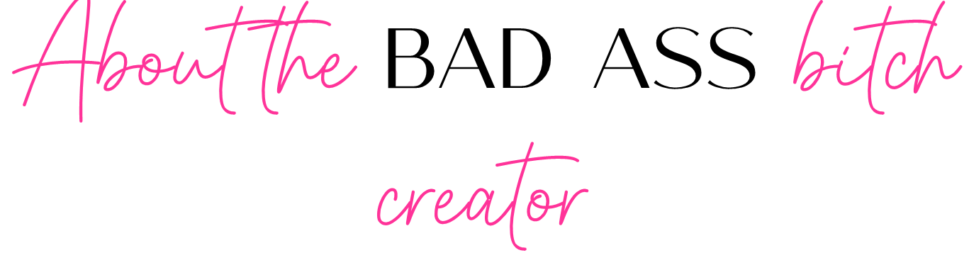 Stylish pink handwritten text on a white background that reads 'About the bitch creator'.