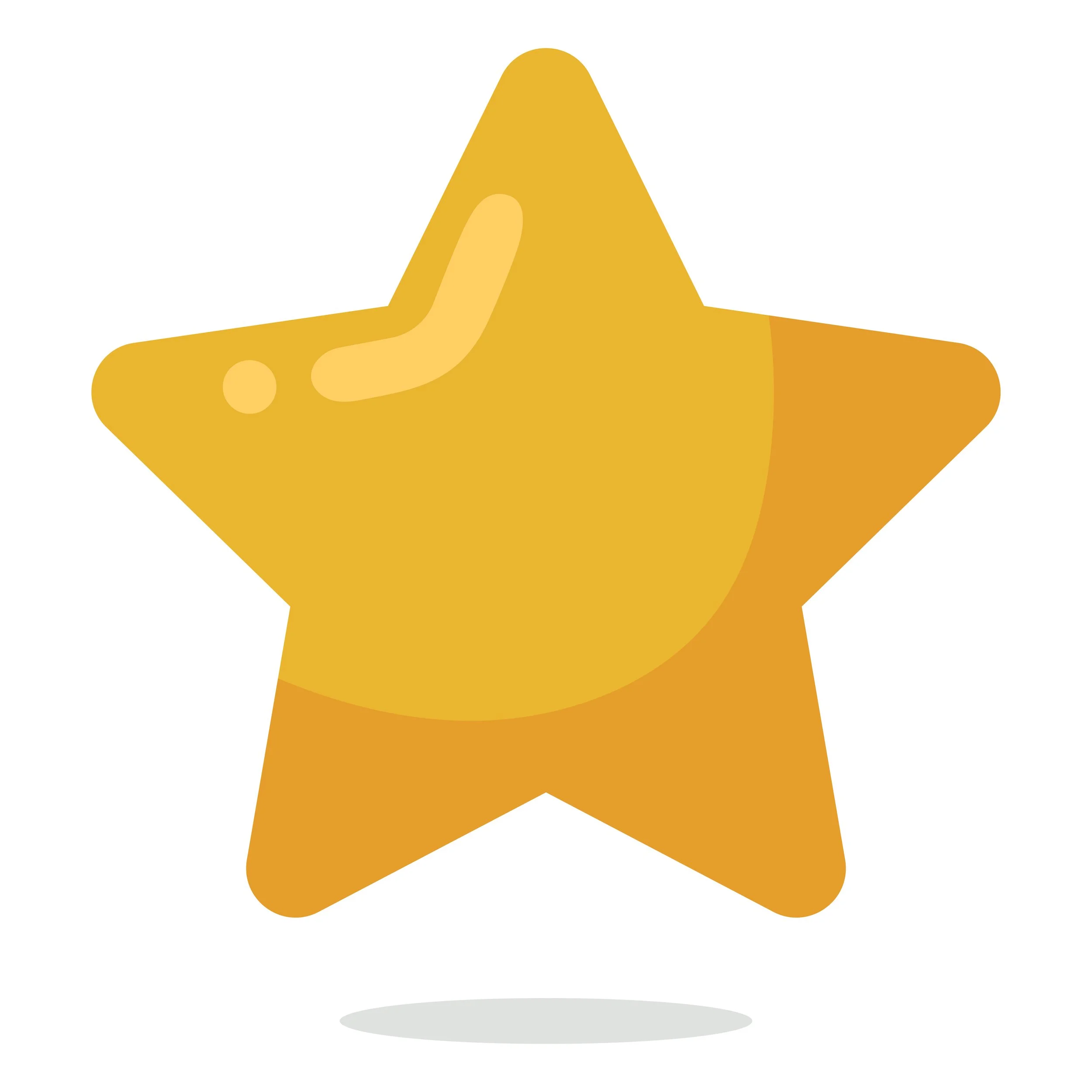 Golden star with a shiny reflection on the top left side and a shadow below.