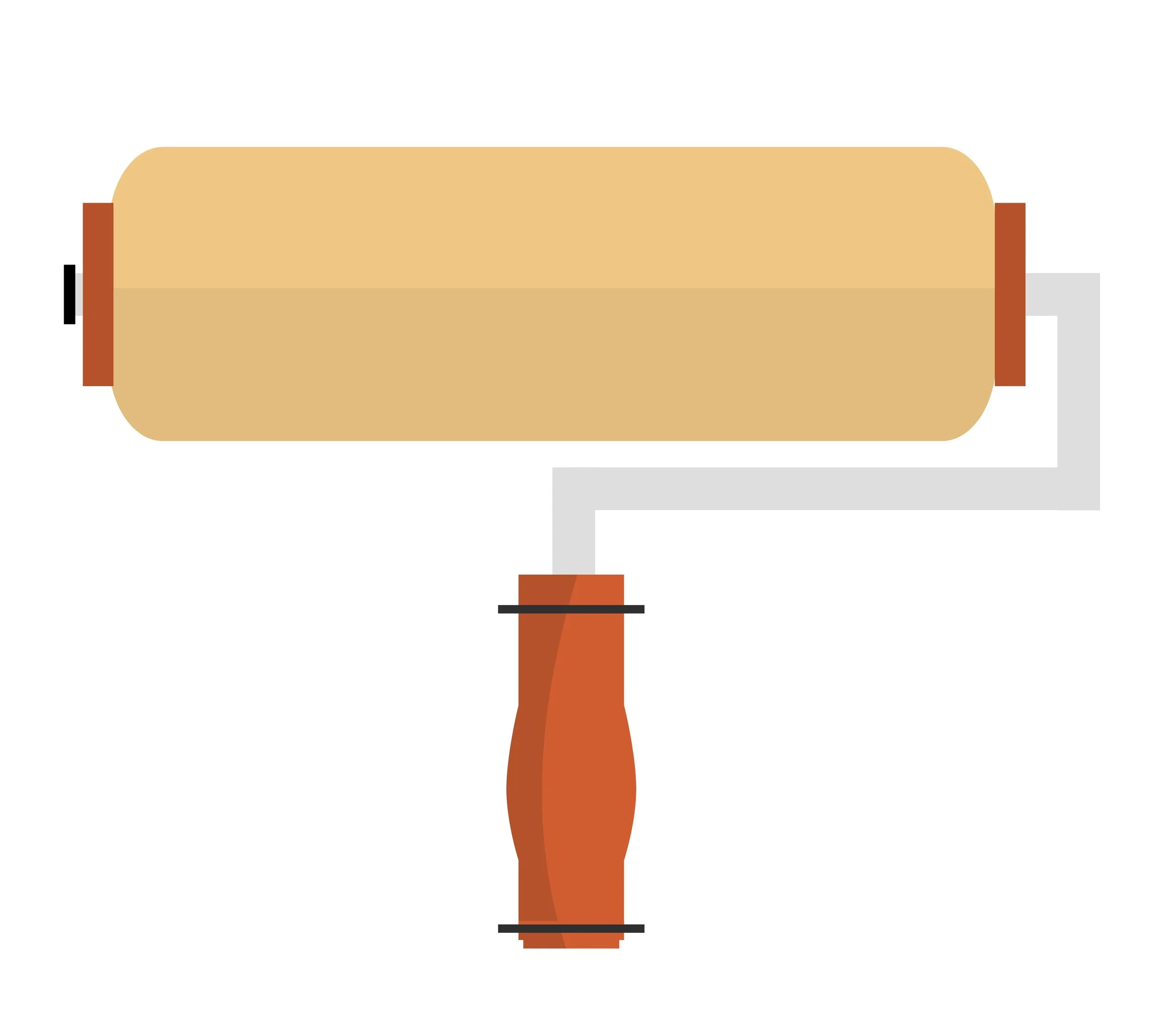 A paint roller with a brown handle and beige roller cover