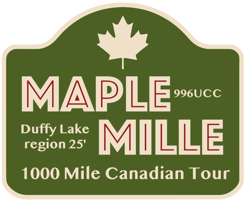 Maple syrup label with a maple leaf, indicating Duffy Lake region, 25', part of 1000 Mile Canadian Tour.