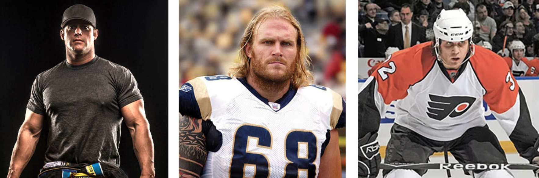 From Left: Two-Time Funny Car World Champion turned hemp farmer Matt Hagan; NFL Veteran and CBD advocate Kyle Turley; and former NHL player turned hemp educator and CBD entrepreneur Riley Cote. Photos: Matt Hagan: Matt Hagan/Twitter; Kyle Turley: Ne…