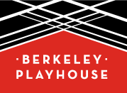 Berkeley Playhouse logo with a black background and a red downward triangle containing white text