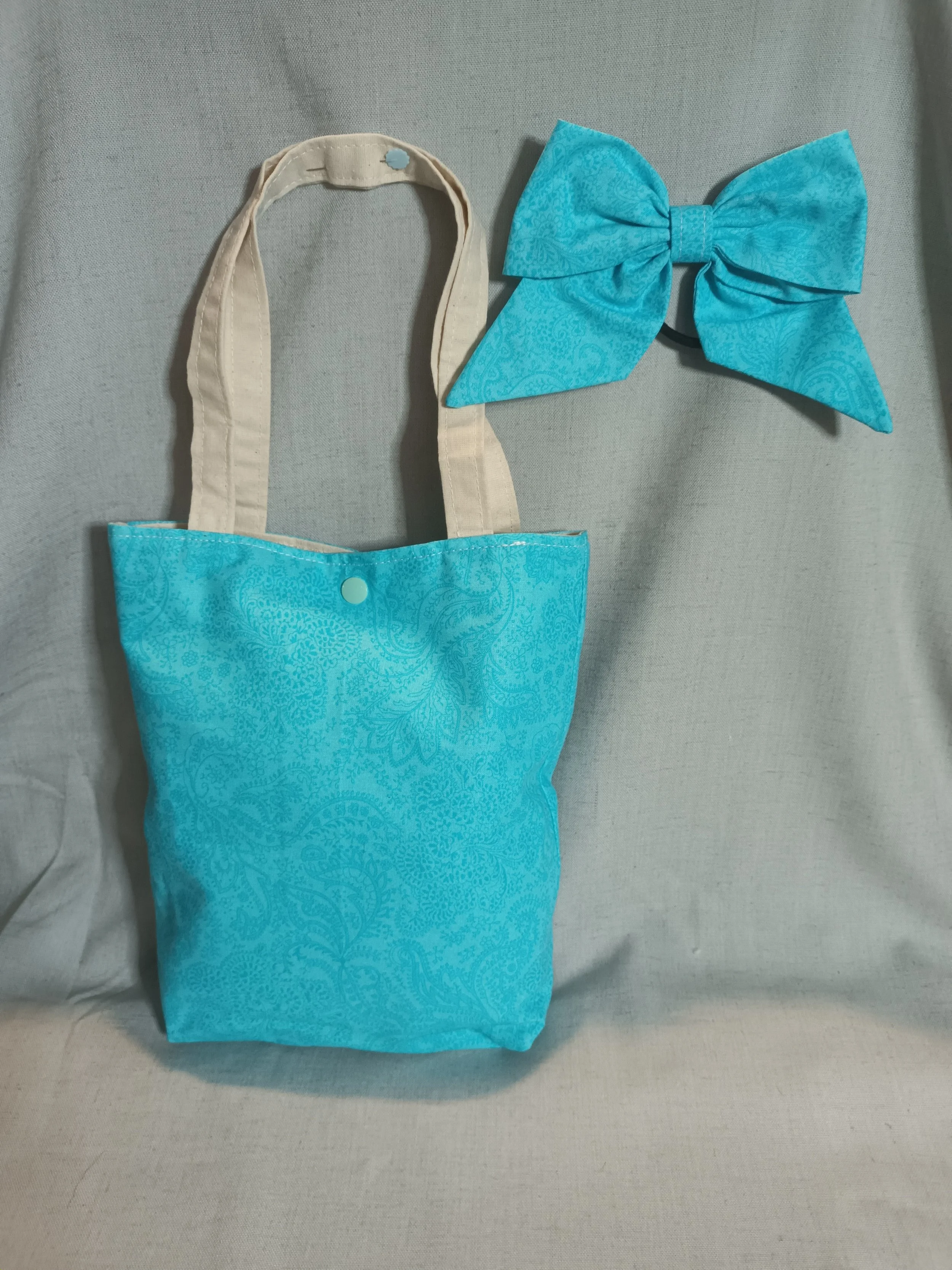 BLUE PAISLEY MINI TOTE & BOW SET