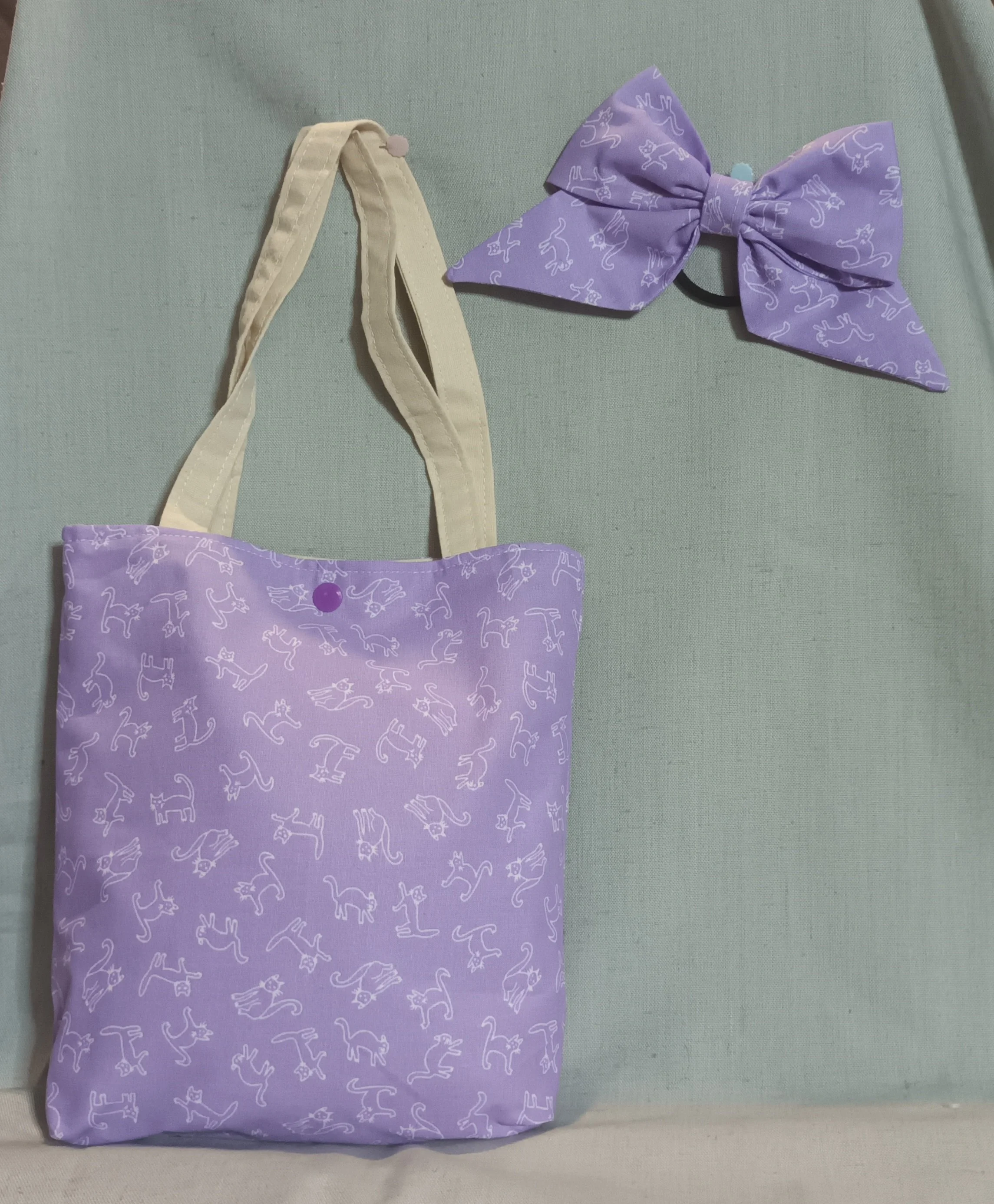 PURPLE CAT MINI TOTE & BOW SET