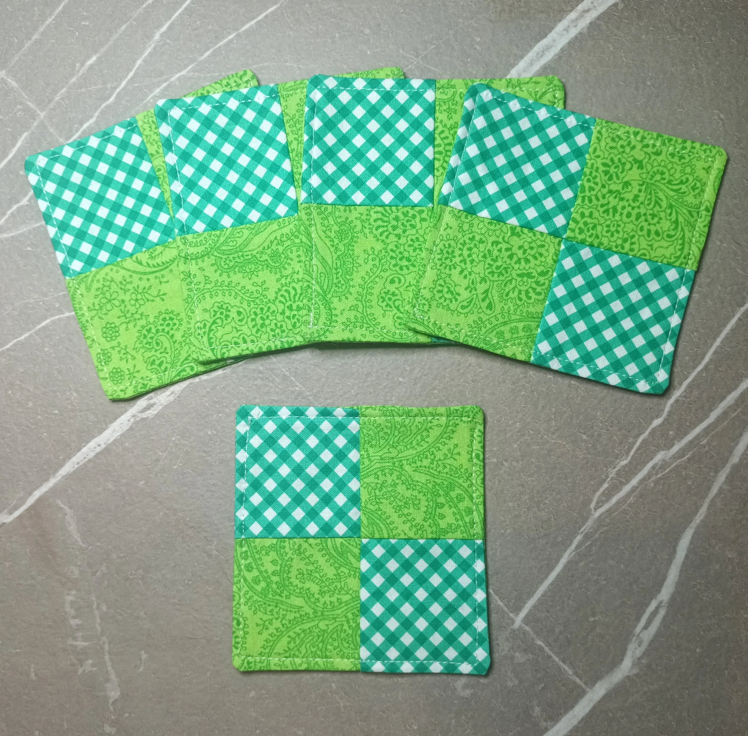 GREEN GINGHAM COASTER SET