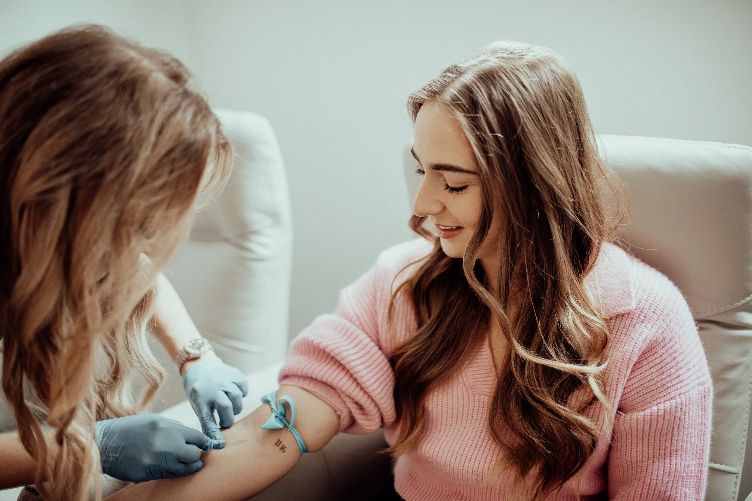 Patient receiving medical weight-loss and peptide therapy at a Vancouver Island wellness clinic.