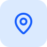 A blue map pin icon on a blue background