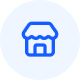 Icon of a storefront or shop in blue outline.