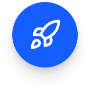 Blue circular icon with a white rocket symbol.