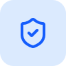Simple blue shield icon with a check mark inside