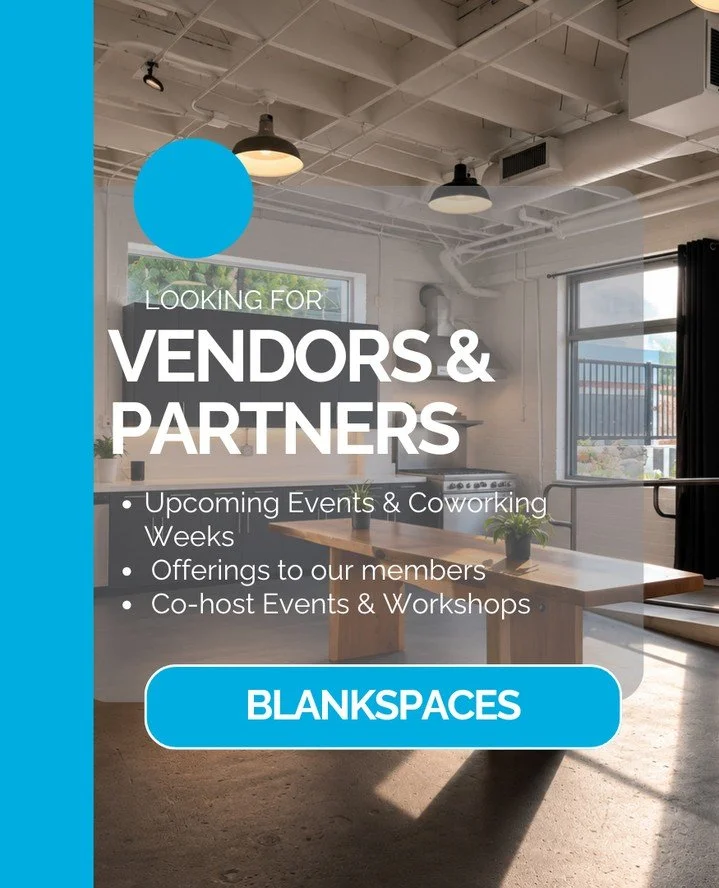 Calling all local vendors and partners! 📣 ⁠
⁠
We're looking to team up for upcoming events &amp; coworking weeks, member offerings, and co-hosted events &amp; workshops. If you're interested in partnering with BLANKSPACES, send us a DM or send an em