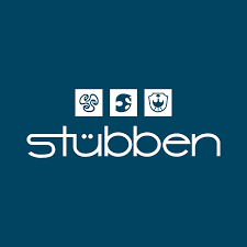 Logo with the word 'stübben' and three symbols above it on a blue background.
