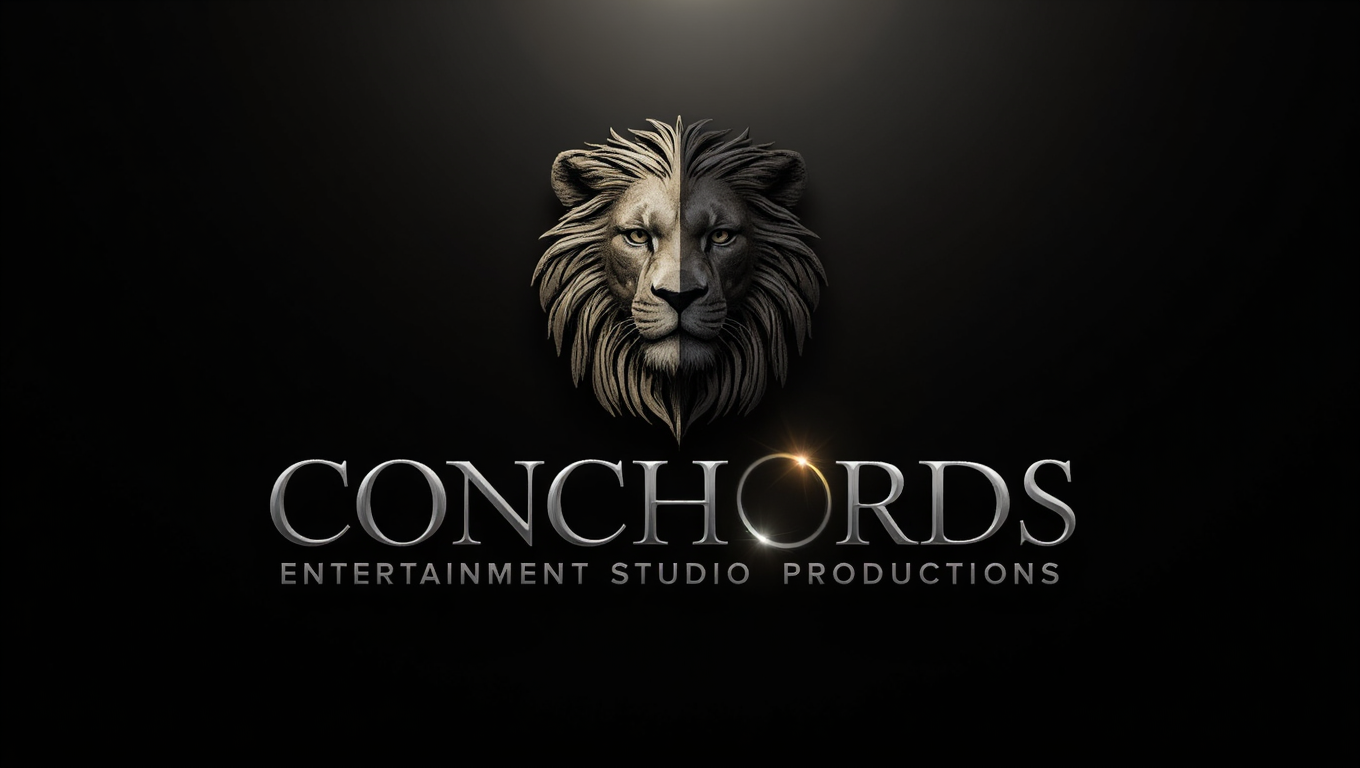 A logo featuring a half lion, half human face with a detailed mane on a dark background, with the text 'CONCHORDS ENTERTAINMENT STUDIO PRODUCTIONS' below.