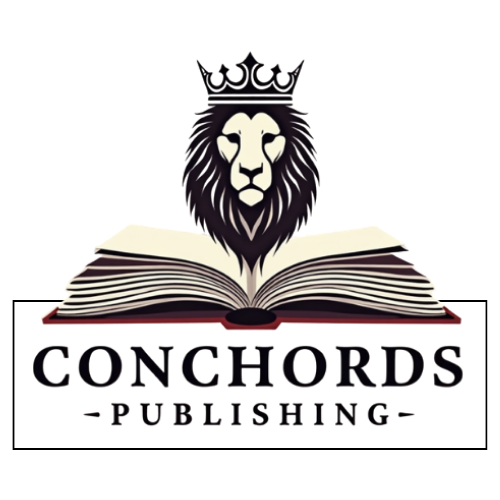 Logo for Conchords Publishing featuring a lion's head with a crown and an open book.