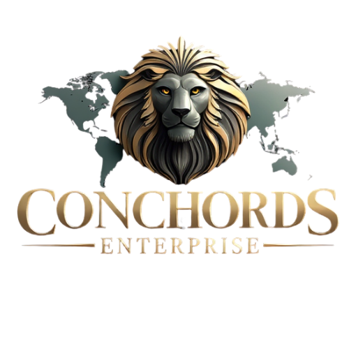 A logo featuring a lion's head with a world map in the background, and the words 'Conchords Enterprise' below.