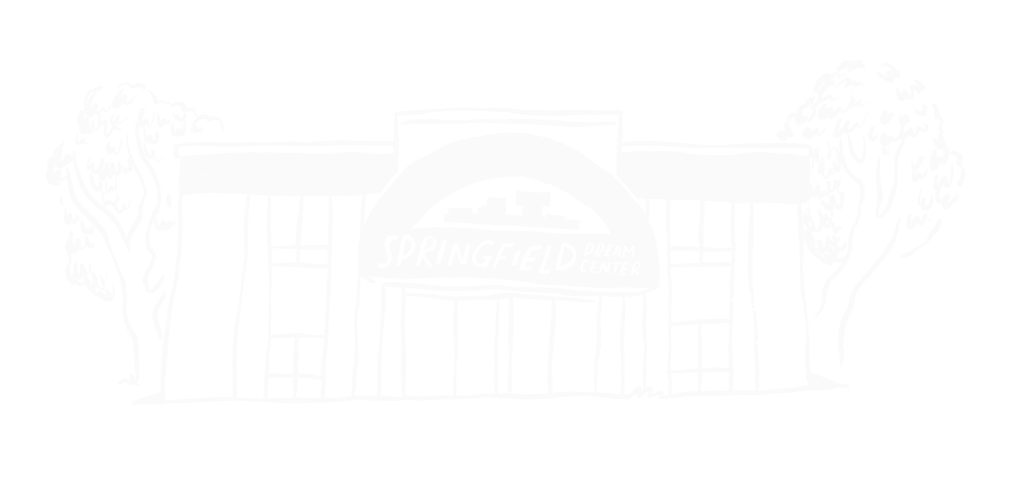 Drawing of the Springfield Lehman Center building with trees on both sides and a sign that reads 'Springfield Lehman Center.'