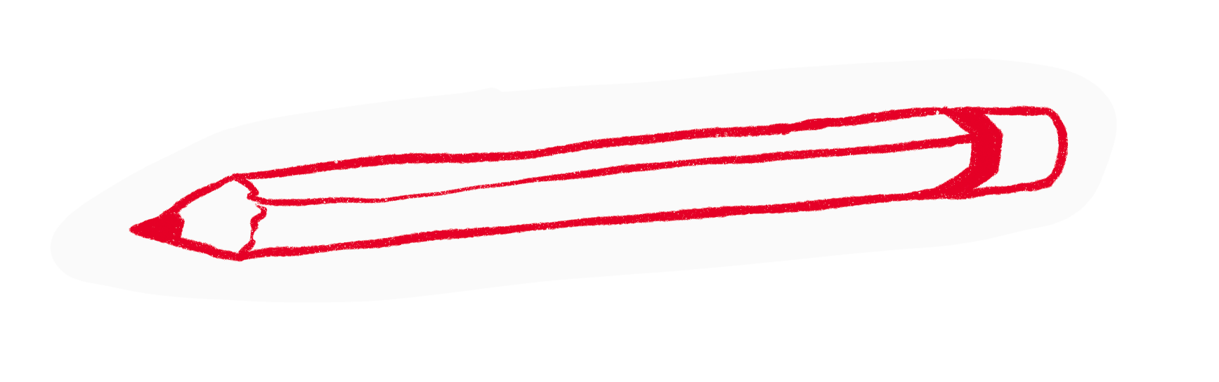 Red lined sketch of a pencil on white background.