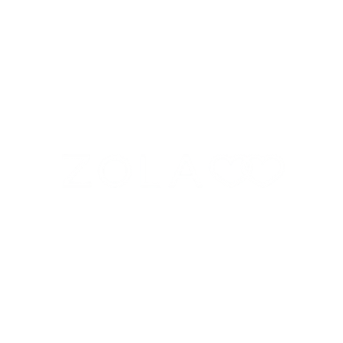 The word 'ZOLA' with two overlapping heart symbols in place of the letter 'O'.