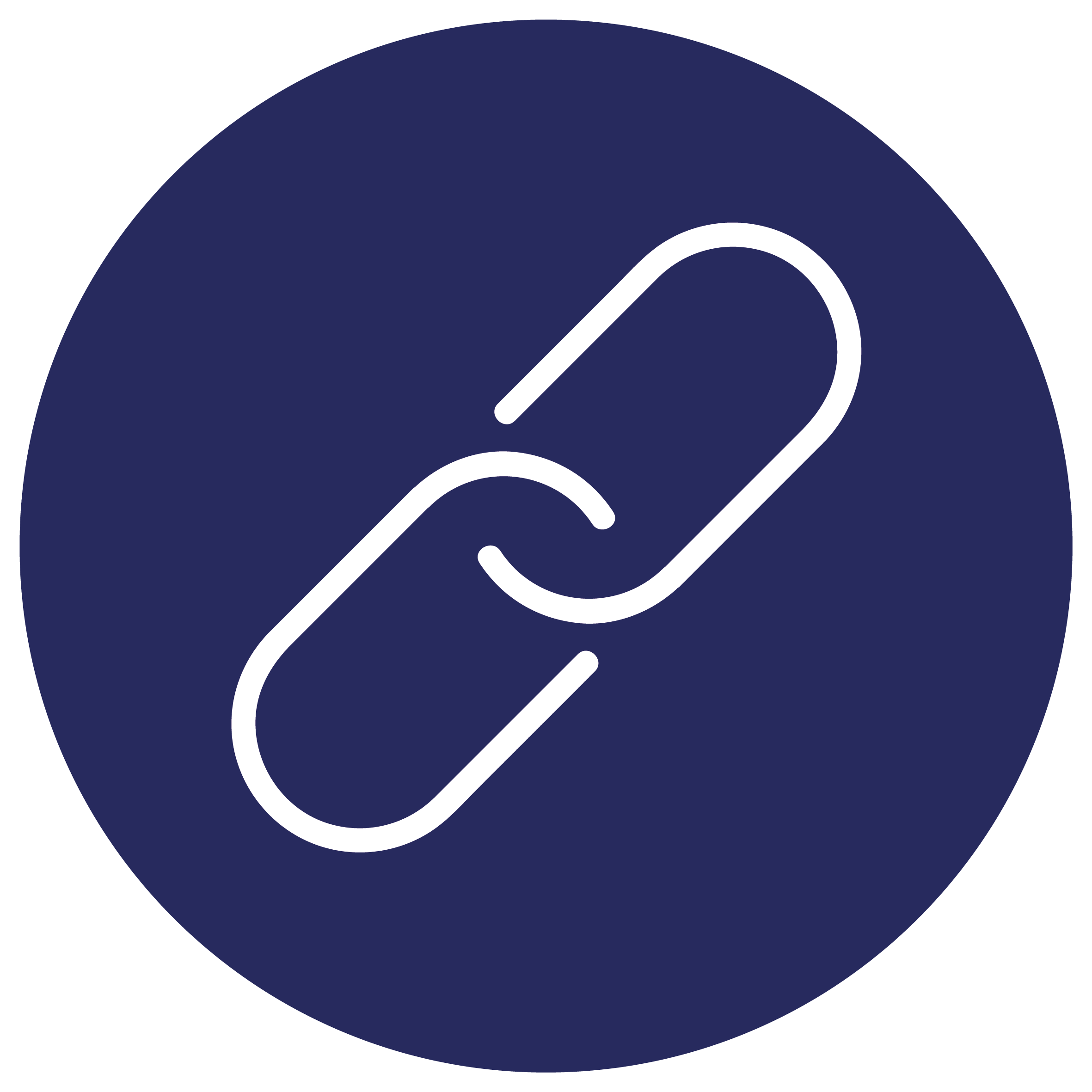 Blue circular icon with a white line resembling a circuit or pathway.