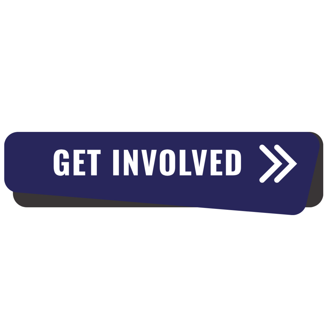 Dark blue button with white text saying "Get Involved" and a double right arrow symbol.