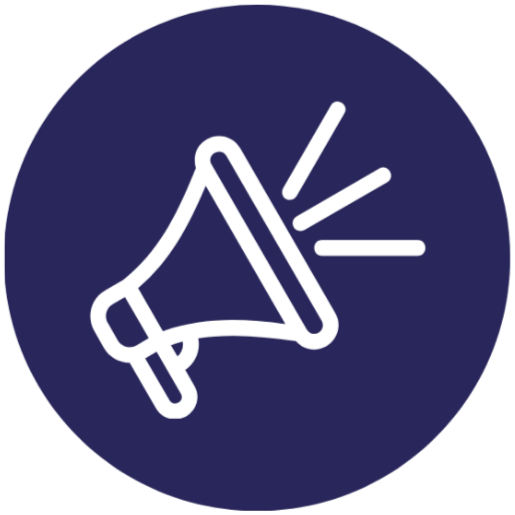 Icon of a megaphone with sound lines coming out, indicating a loudspeaker or announcement.