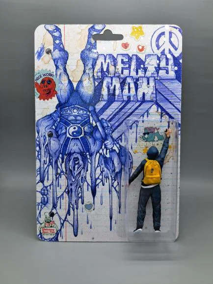 Melty Man (Front) - Ballpoint pen and stickers on illustration board. Collaboration with artist Delicious Again Peter.