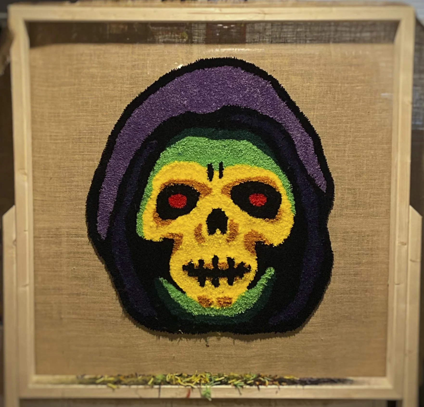 SkeleRug - In progress shot of handmade rug.